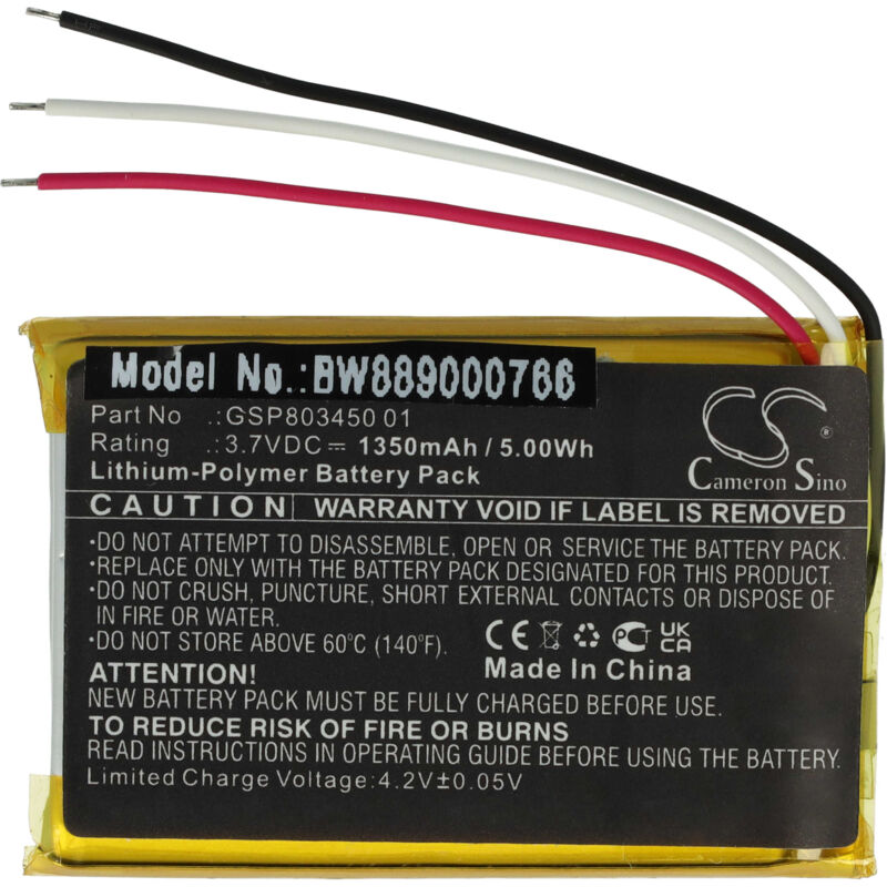 foto del prodotto vhbw batteria sostituisce jbl gsp803450 01 per stazione di ricarica 1350mah, 3,7v, li poly 