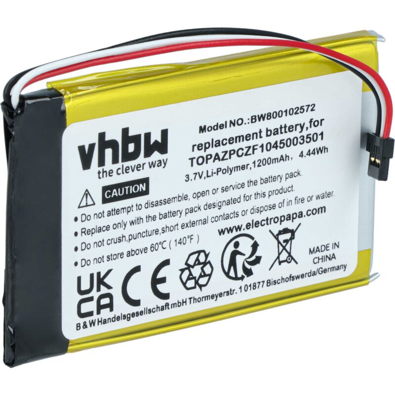 foto del prodotto vhbw batteria sostituisce navigon topaz, topazpczf1045003501 per navigatore gps 1200mah, 3,7v, li poly 