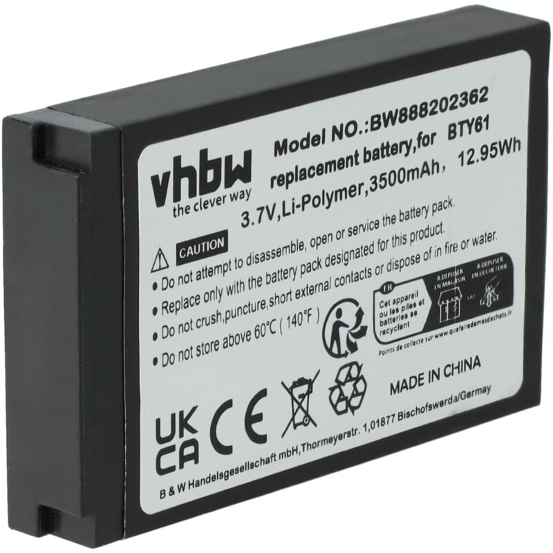 foto del prodotto vhbw batteria sostituisce newland bty61 per computer portatile scanner 3800mah, 3,7v, li poly 