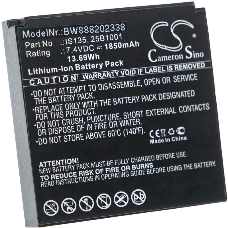 foto del prodotto vhbw batteria sostituisce pax 25b1001, is135 per lettore di codici a barre, pos 1850mah, 7,4v, li ion 