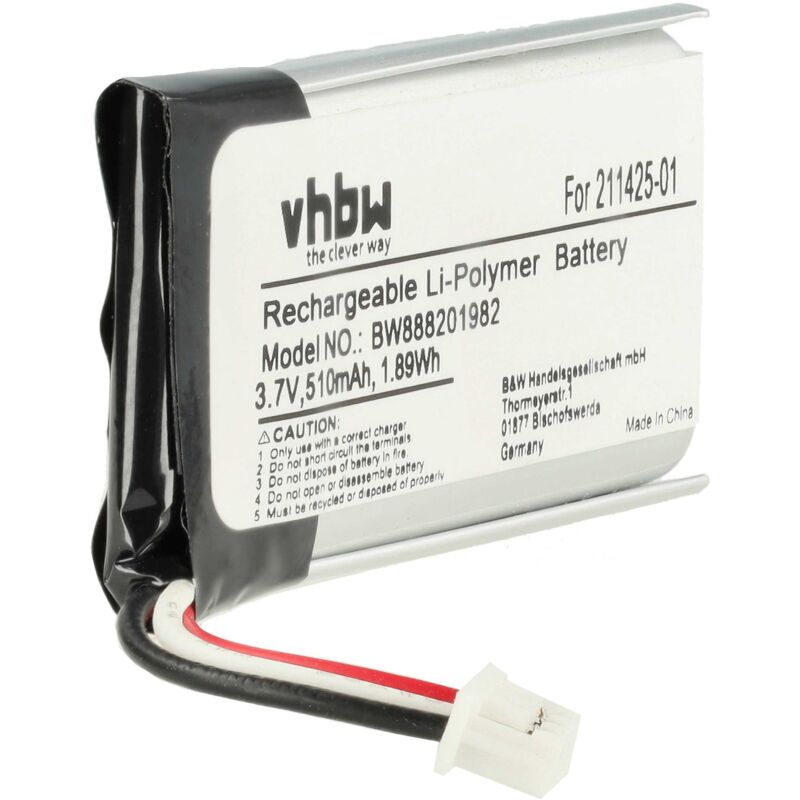 foto del prodotto vhbw batteria sostituisce plantronics 202555 01, 211425 01 per auricolari cuffie wireless 510mah, 3,7v, li poly 