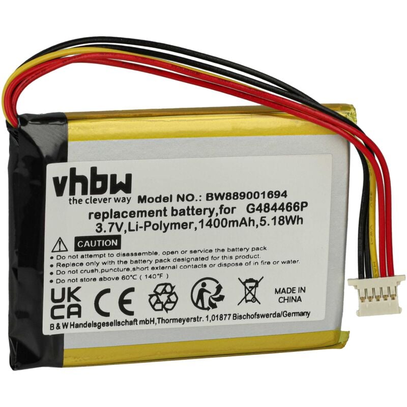 foto del prodotto vhbw batteria sostituisce polar g484466p per gps computer da bicicletta tachimetro bici 1400mah, 3,7v, li poly 