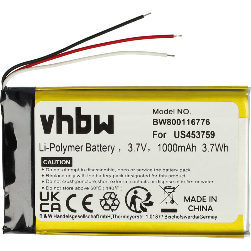 foto del prodotto vhbw batteria sostituisce sony us453759 per mp3 music player lettore musicale 1000mah, 3,7v, li poly 