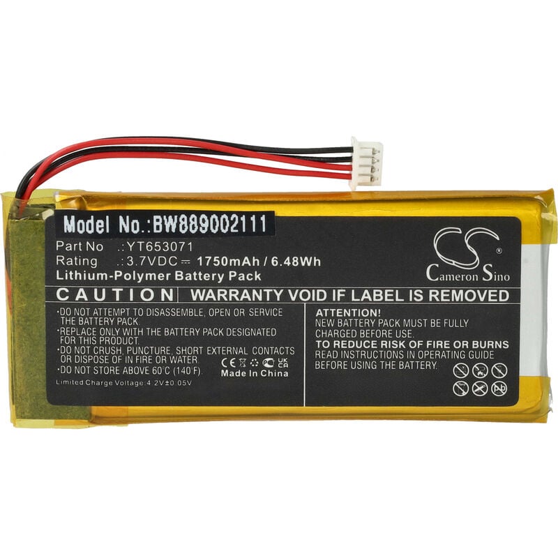 foto del prodotto vhbw batteria sostituisce xduoo yt653071 per mp3 music player lettore musicale 1750mah, 3,7v, li poly 