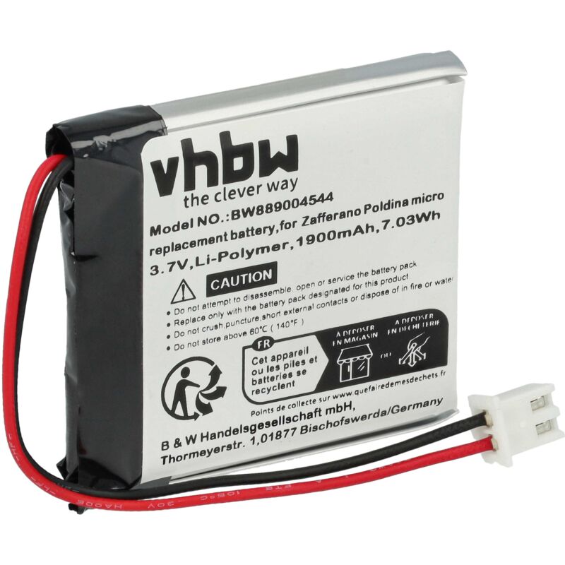 foto del prodotto vhbw batteria sostituisce zafferano bat04704004001000 per lampada da tavolo, da comodino 1900mah, 3,7v, li poly 