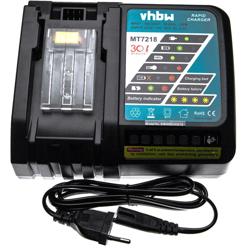 foto del prodotto vhbw caricabatterie rapido compatibile con makita djr145rm1j, dhp448y1j, df457dwe, dhp446rfj, ddf448rmj, df347d, df457d batterie li ion di attrezzi