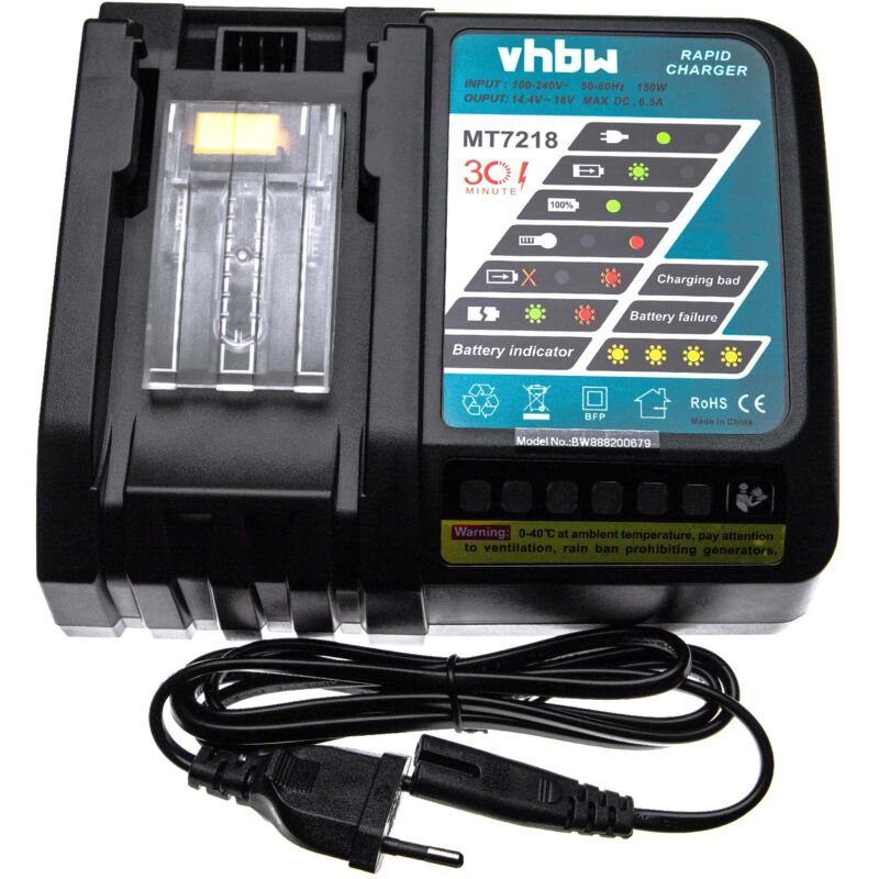 foto del prodotto vhbw caricabatterie rapido compatibile con makita hp457dwe, mt080e, mt070e, mt071e, mdf452dweg, td126d, jv143d, jv183d batterie li ion di attrezzi