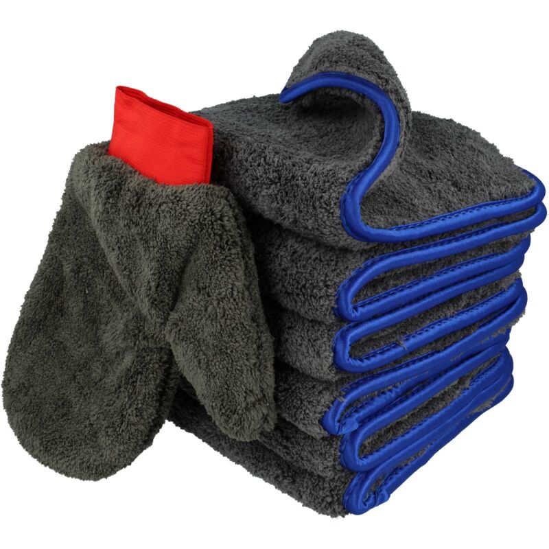 foto del prodotto vhbw set per la pulizia per 4 pezzi per auto e moto 3x panno in microfibra, 1x guanto per la pulizia 1200 gsm
