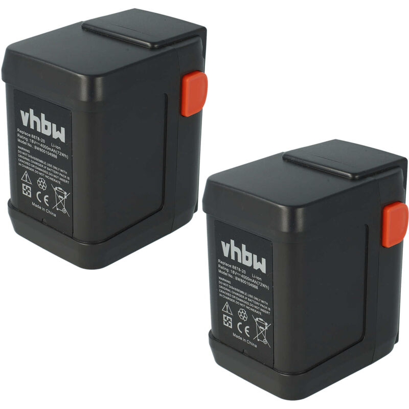 foto del prodotto vhbw set risparmio 2x li ioni batterie 4000mah 18v compatibile con apparecchi gardena decespugliatore ergocut 48 sostituisce 8835 u, 8835 20,