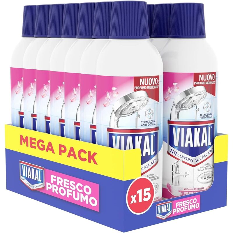 foto del prodotto viakal fresco profumo gel anticalcare, confezione da 470ml, fragranza rosa di primavera, tecnologia anti goccia, elimina fino al 100 di calcare e