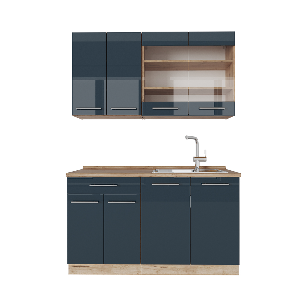 foto del prodotto vicco angolo cottura blu scuro lucido rovere dorato 140 cm senza piano di lavoro