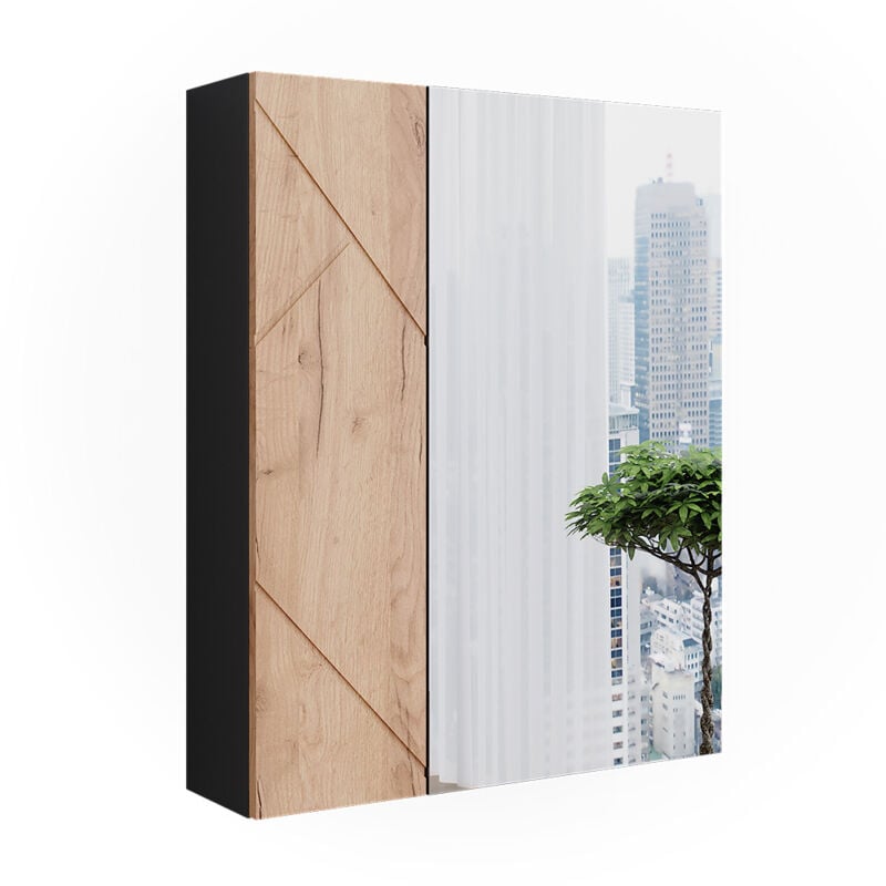 foto del prodotto vicco armadietto a specchio da bagno irma, antracite quercia dorata, 60 x 75 cm