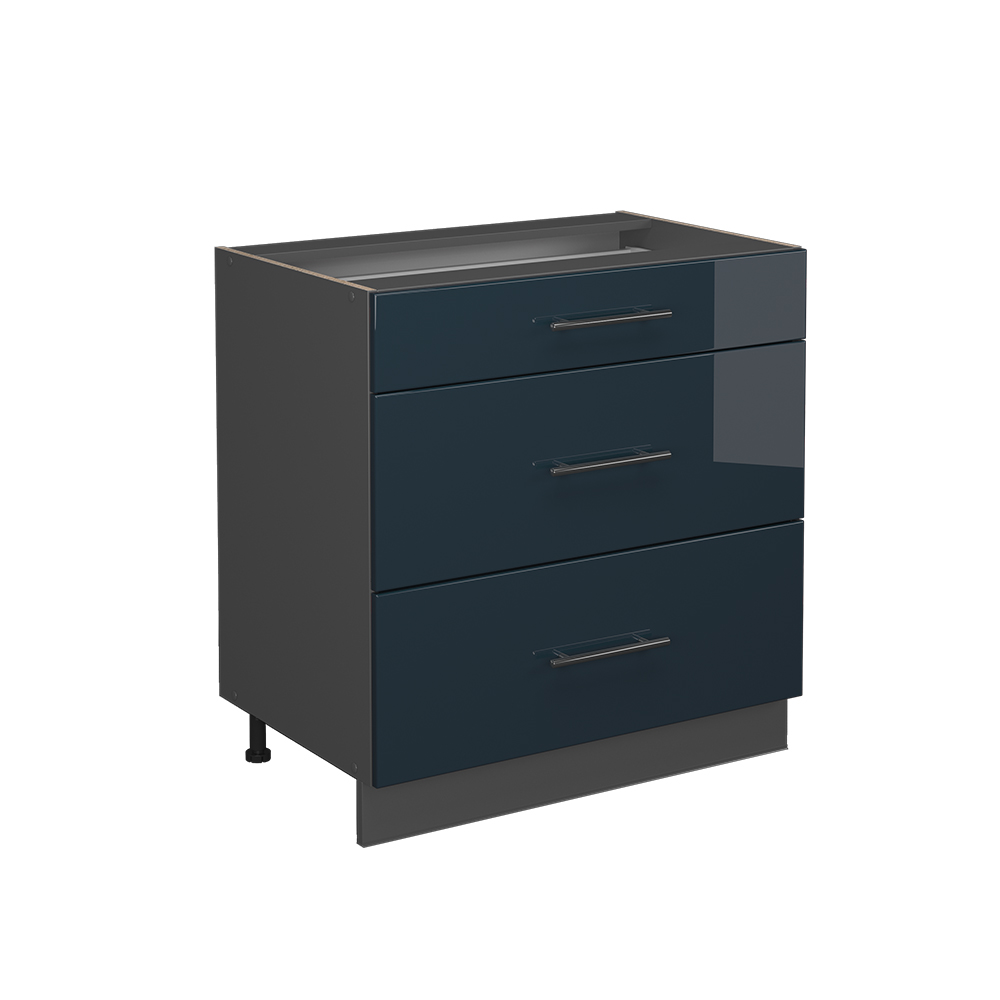 foto del prodotto vicco basi blu scuro lucido 80 cm con 3 cassetti, senza piano di lavoro