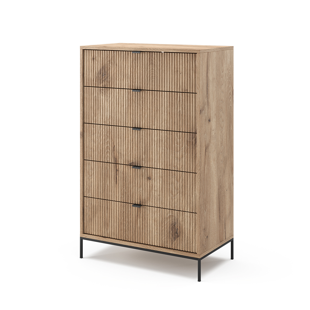 foto del prodotto vicco cassettiera quercia vichinga 76 x 120 cm con 5 cassetti
