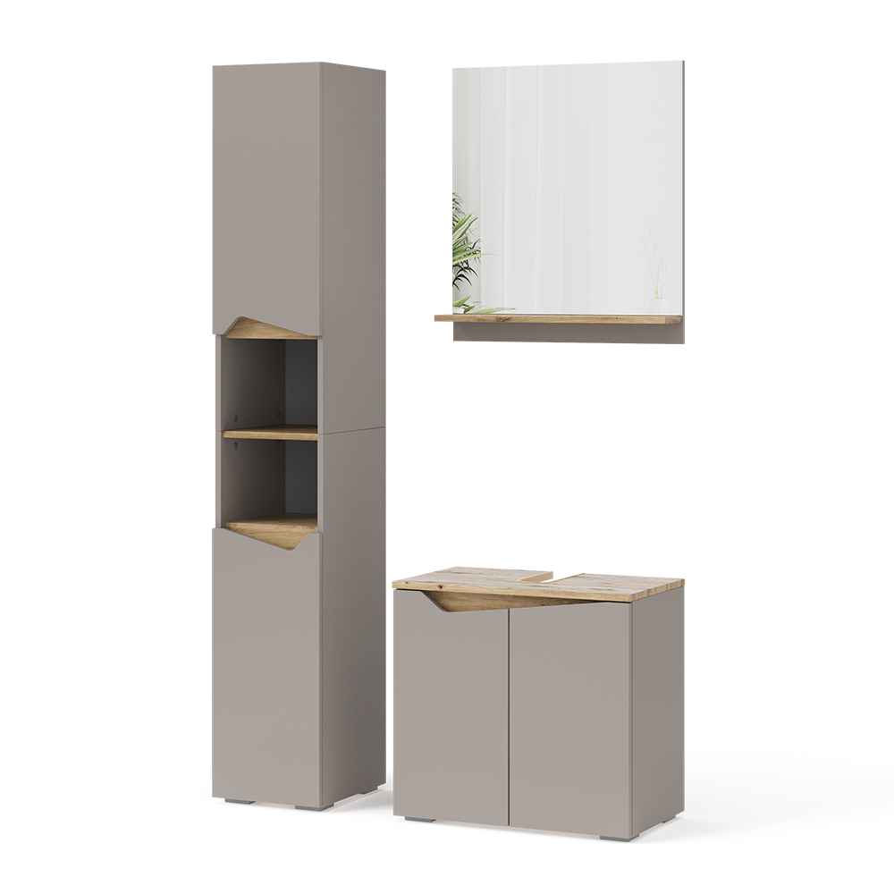 foto del prodotto vicco combinazione di mobili da bagno grigio 3 parti, con colonna