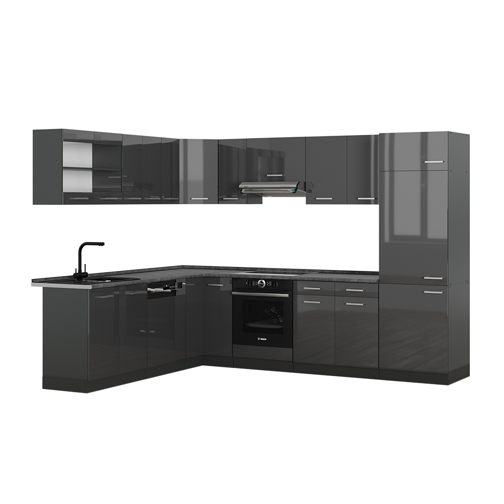 foto del prodotto vicco cucina angolare completa antracite lucido/antracite 227 x 287 cm , pl antracite