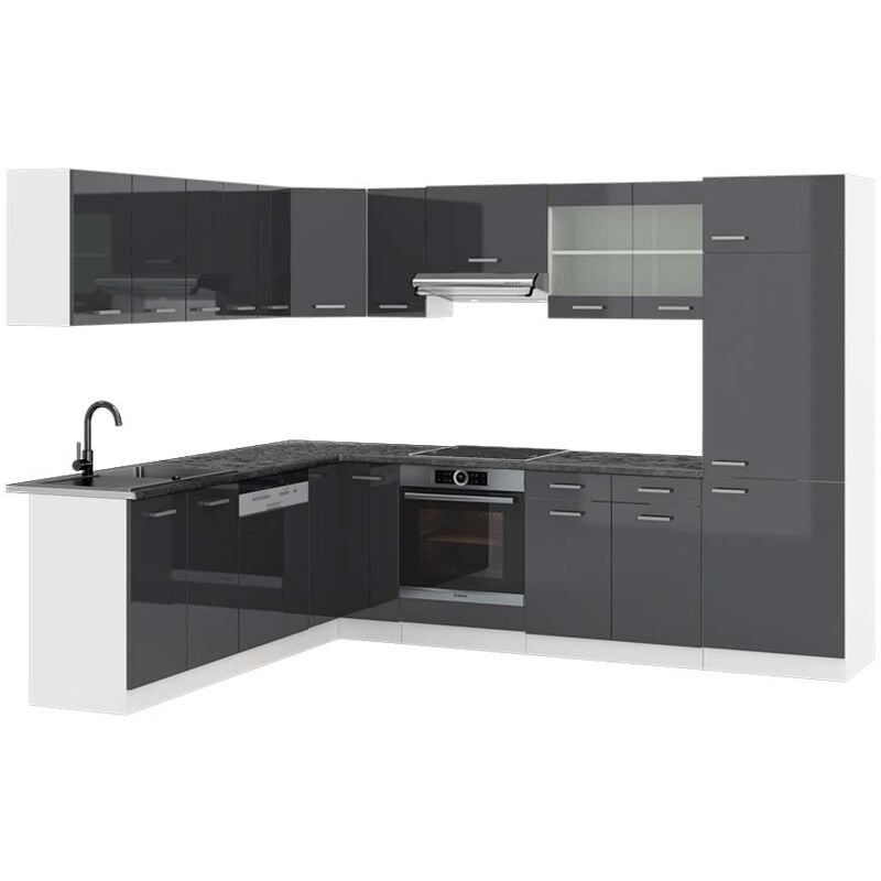 foto del prodotto vicco cucina angolare completa antracite lucido bianco 227 x 287 cm , pl antracite
