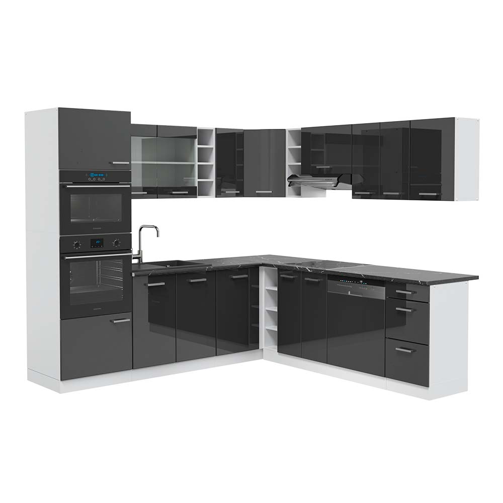 foto del prodotto vicco cucina angolare completa antracite lucido bianco 237 x 247 cm , pl antracite