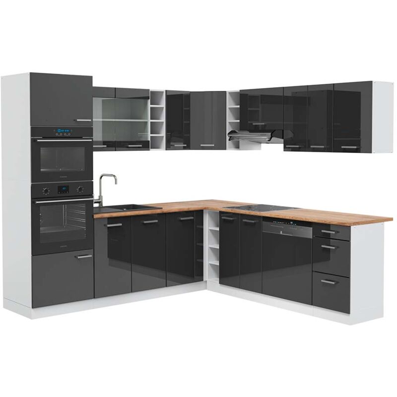 foto del prodotto vicco cucina angolare completa antracite lucido bianco 237 x 247 cm , pl rovere