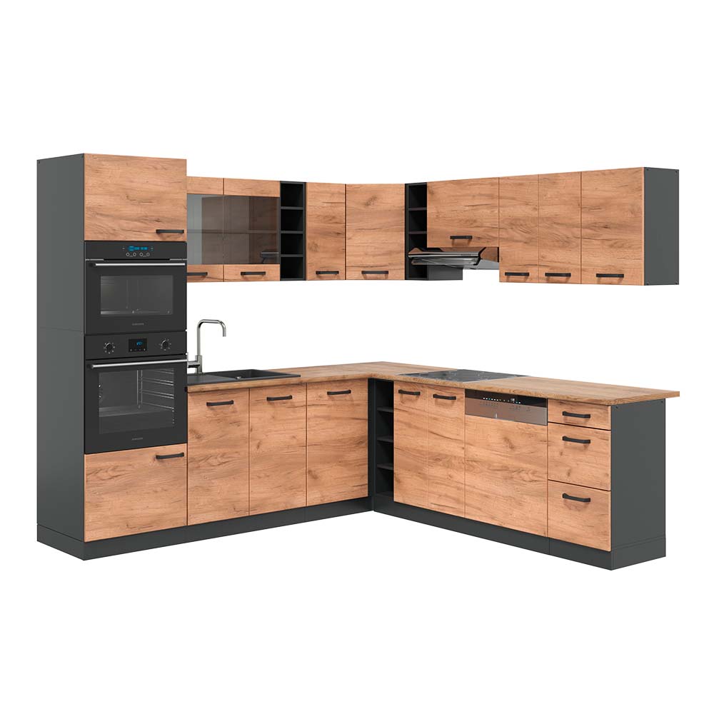 foto del prodotto vicco cucina angolare completa antracite quercia dorata 237 x 247 cm , pl rovere