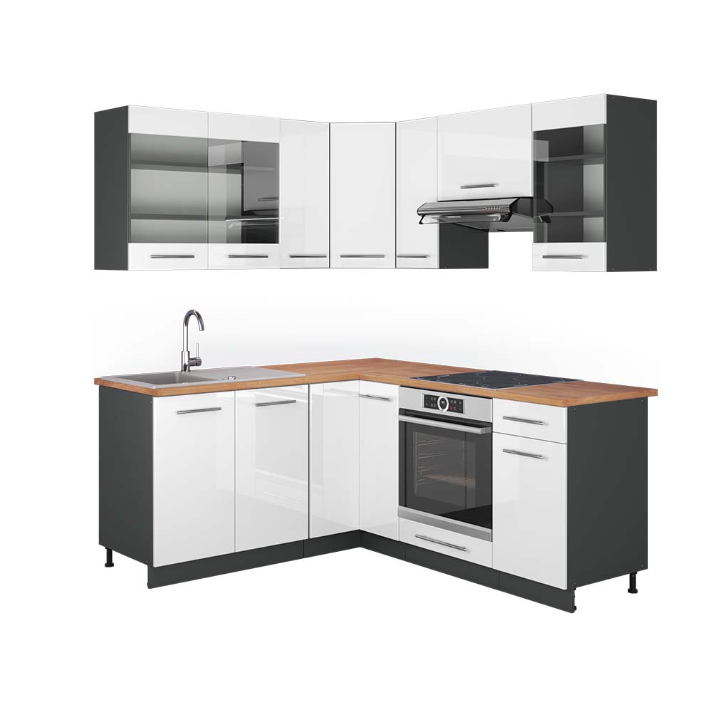 foto del prodotto vicco cucina angolare completa bianco lucido antracite 160 x 190 cm , pl rovere