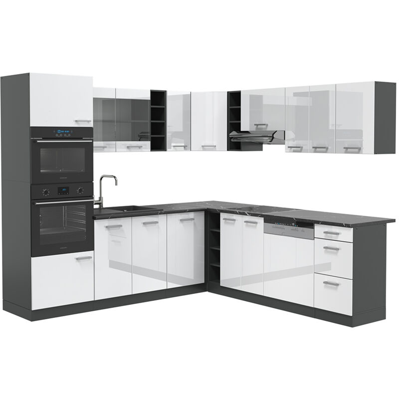 foto del prodotto vicco cucina angolare completa bianco lucido antracite 237 x 247 cm , pl antracite