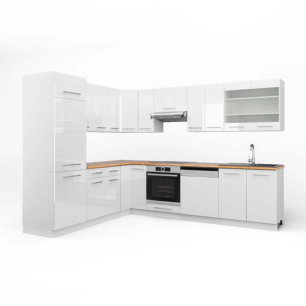 foto del prodotto vicco cucina angolare completa bianco lucido bianco 227 x 287 cm , pl rovere