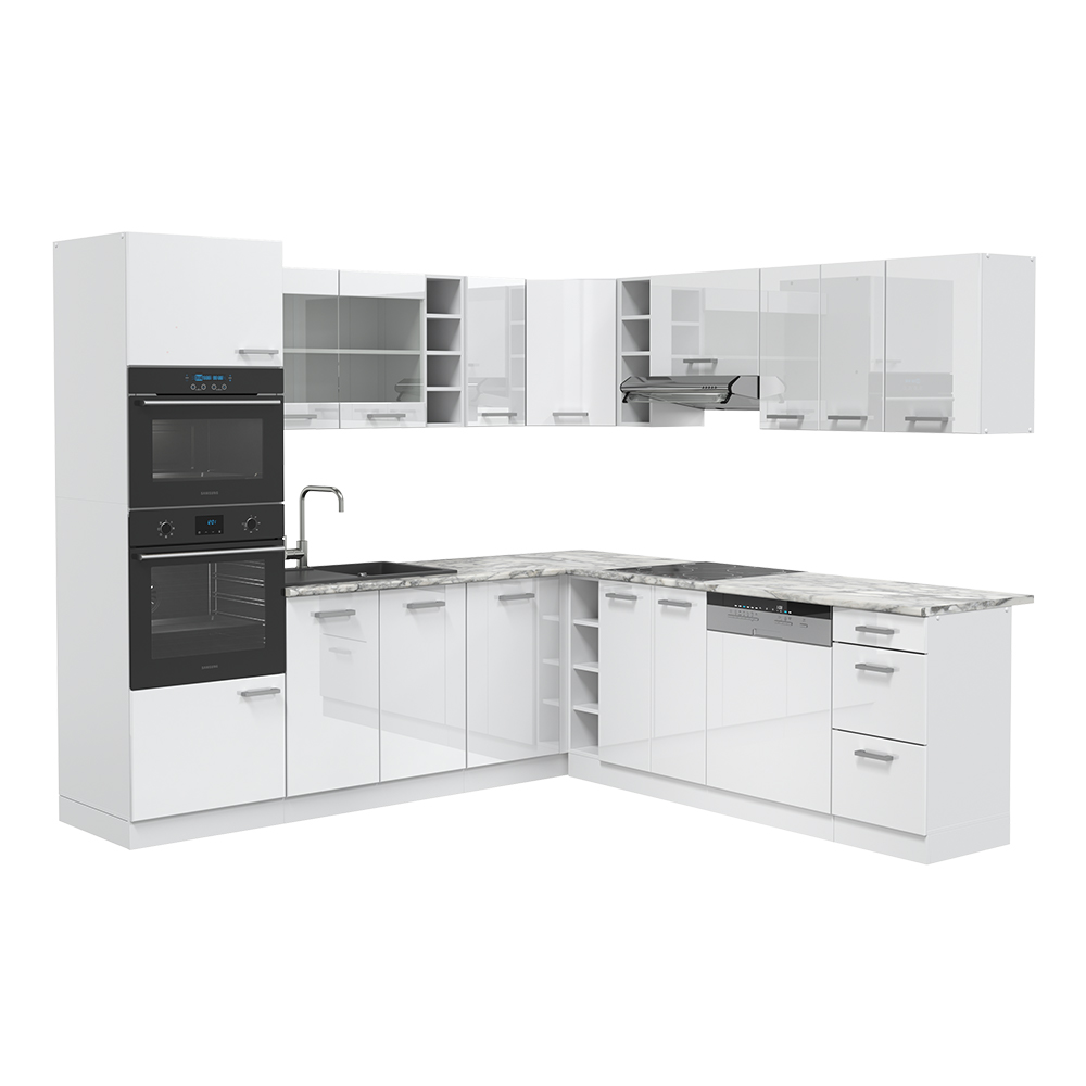 foto del prodotto vicco cucina angolare completa bianco lucido/bianco 237 x 60 cm , pl marmo