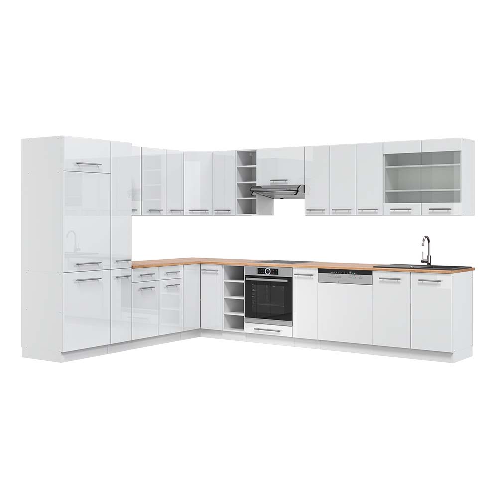 foto del prodotto vicco cucina angolare completa bianco lucido bianco 347 x 257 cm , pl rovere