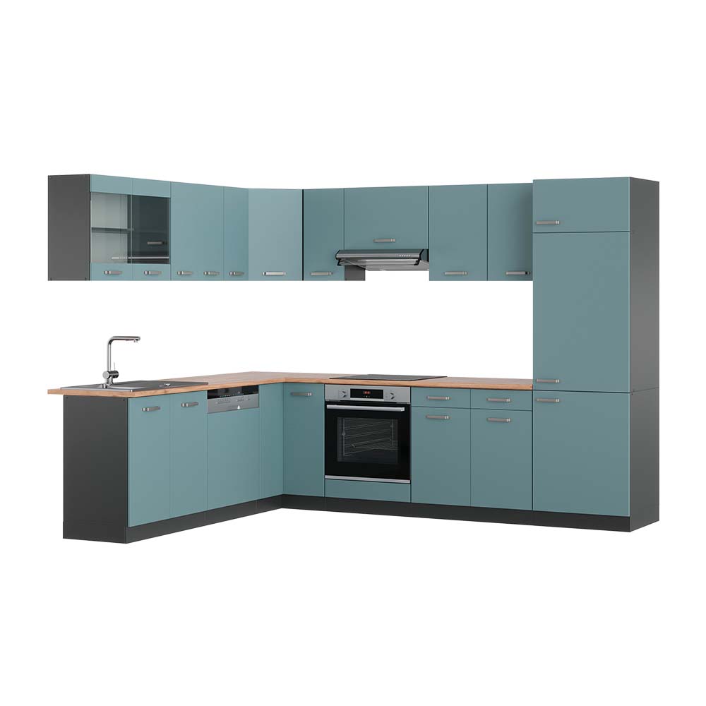 foto del prodotto vicco cucina angolare completa blu grigio antracite 227 x 287 cm , pl rovere