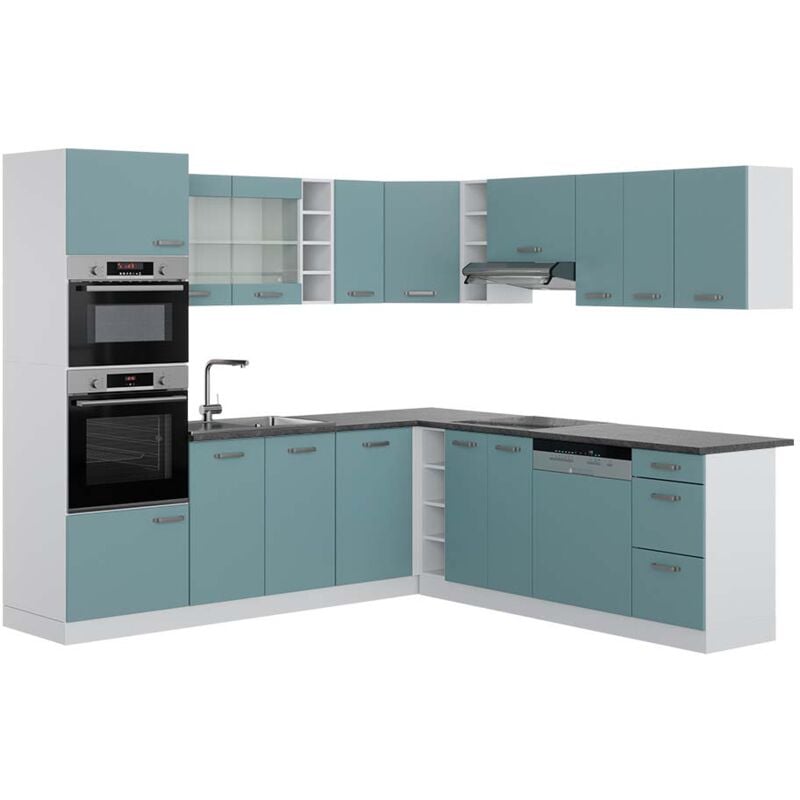 foto del prodotto vicco cucina angolare completa blu grigio bianco 237 x 247 cm , pl antracite