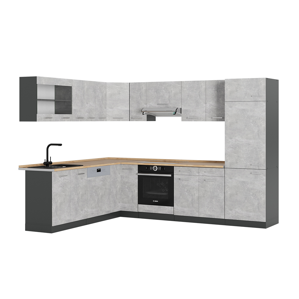 foto del prodotto vicco cucina angolare completa calcestruzzo antracite 227 x 287 cm senza piano di lavoro