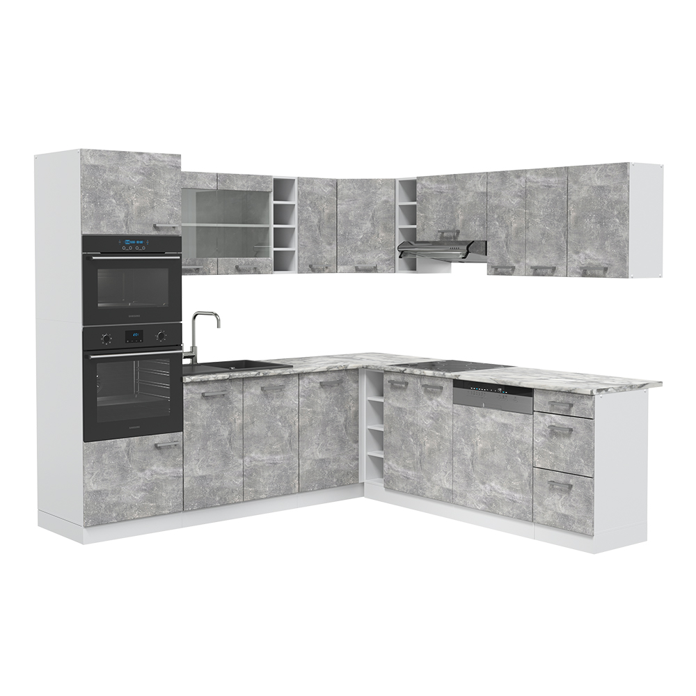 foto del prodotto vicco cucina angolare completa cemento/bianco 237 x 60 cm senza piano di lavoro