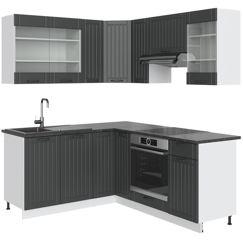 foto del prodotto vicco cucina angolare completa fame line, antracite casa di campagna bianco, 160 x 60 cm senza piano di lavoro