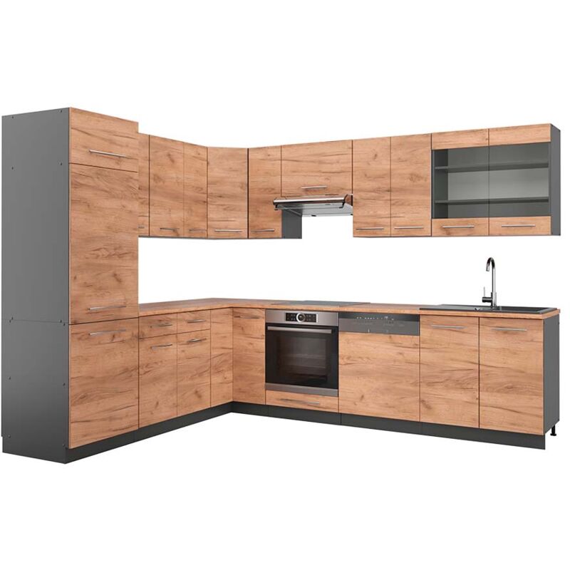 foto del prodotto vicco cucina angolare completa fame line, quercia dorata antracite, 227 x 287 cm , pl rovere