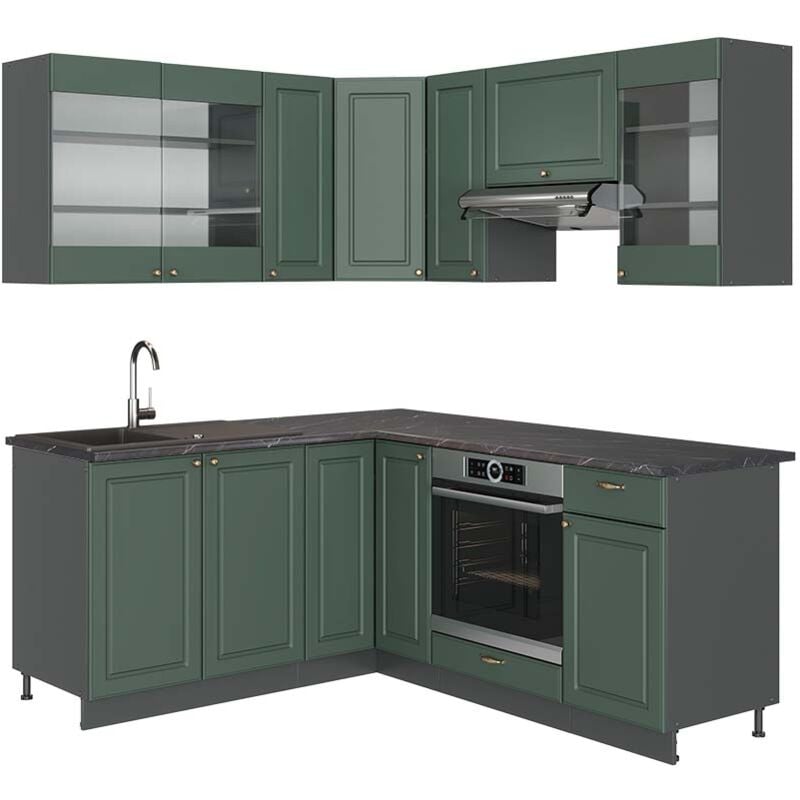 foto del prodotto vicco cucina angolare completa fame line, verde oro country house antracite, 160 x 190 cm , pl antracite