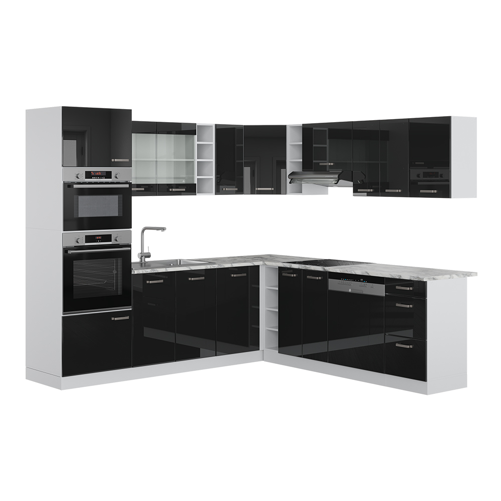 foto del prodotto vicco cucina angolare completa nero lucido 237 x 60 cm , pl marmo