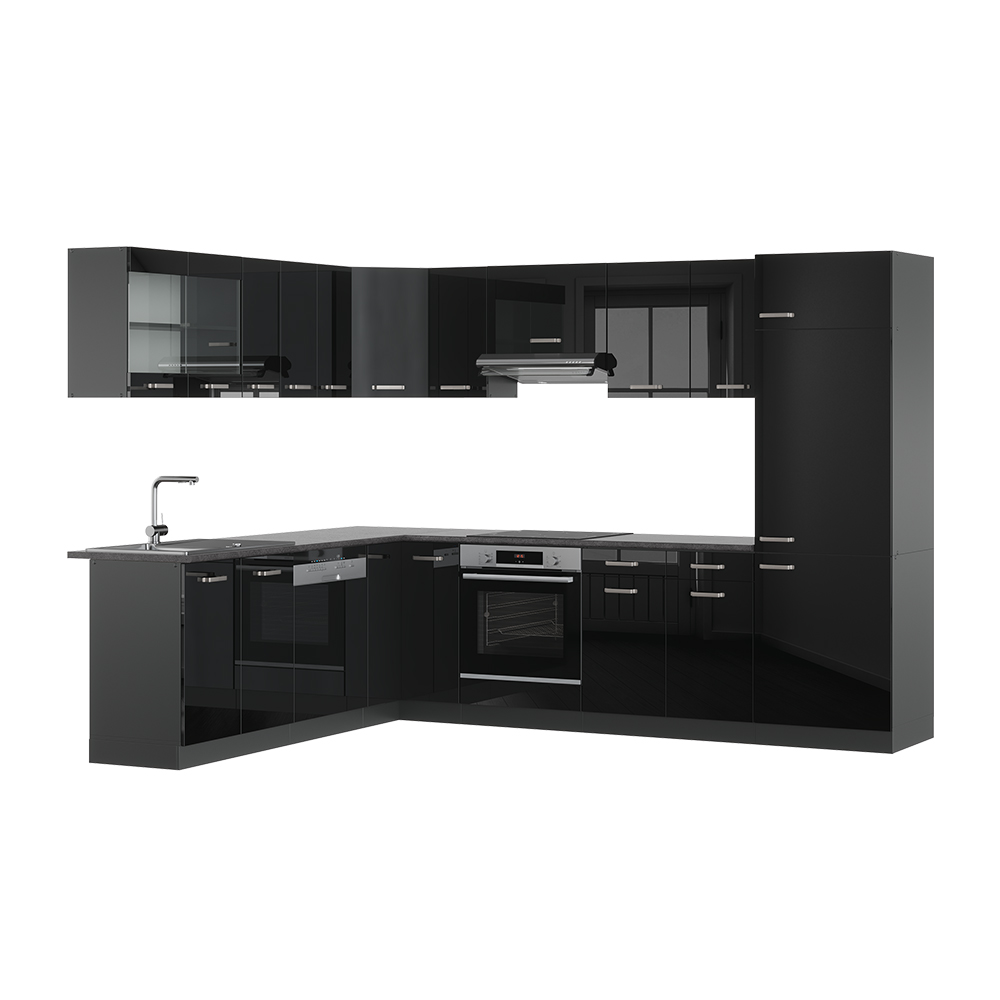 foto del prodotto vicco cucina angolare completa nero lucido/antracite 227 x 287 cm senza piano di lavoro