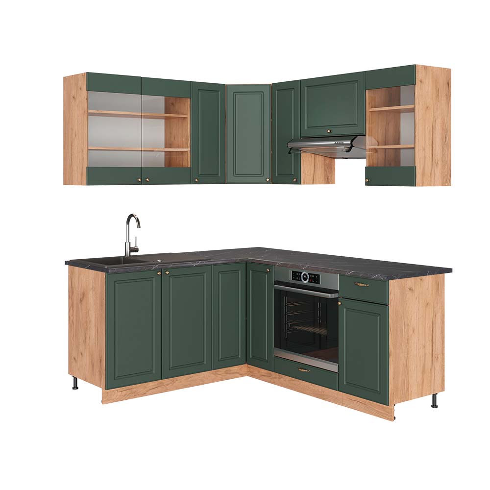 foto del prodotto vicco cucina angolare completa quercia verde oro country oro power 160 x 190 cm , pl antracite