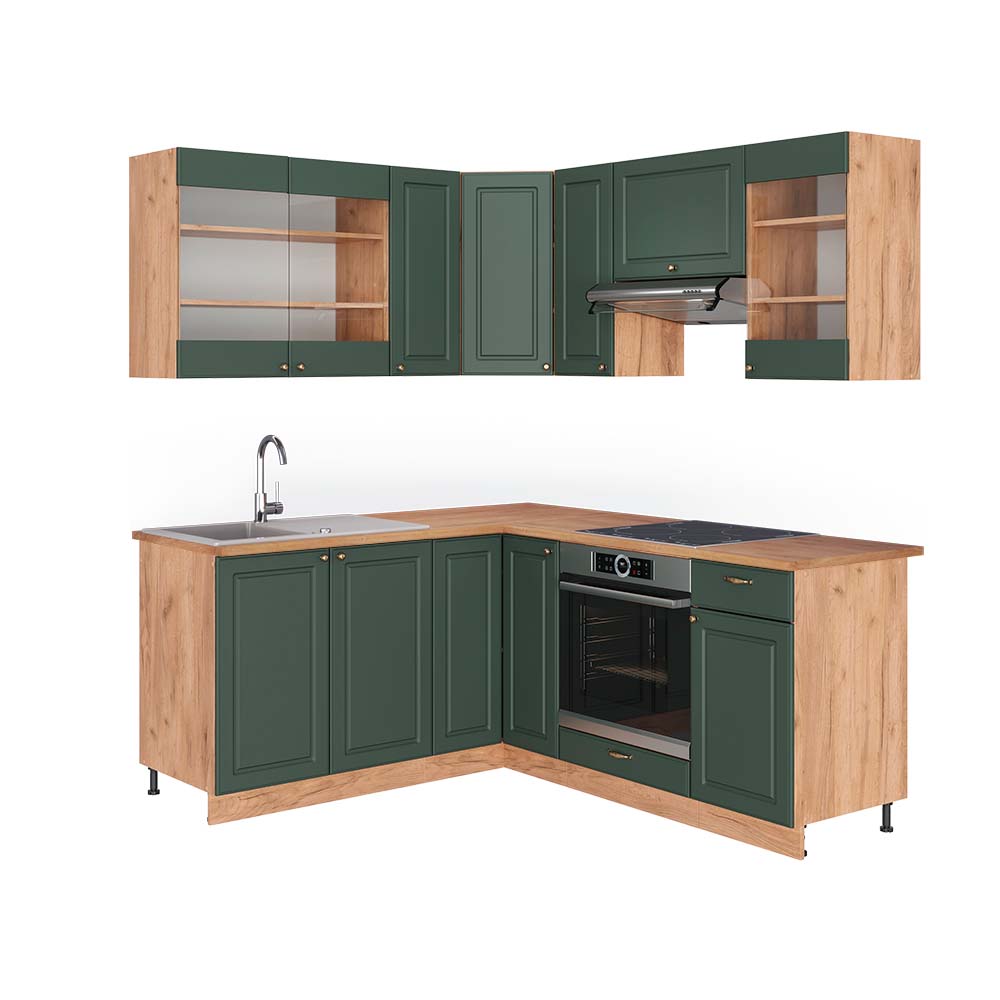 foto del prodotto vicco cucina angolare completa quercia verde oro country oro power 160 x 190 cm , pl rovere