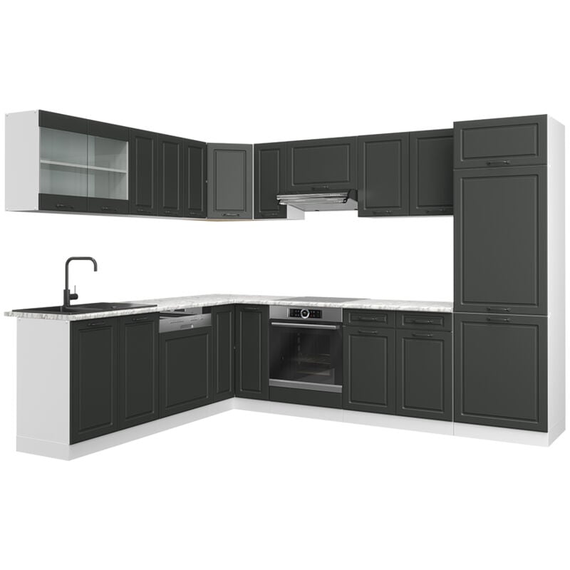 foto del prodotto vicco cucina angolare completa r line, antracite casa di campagna bianco, 227 x 287 cm senza piano di lavoro