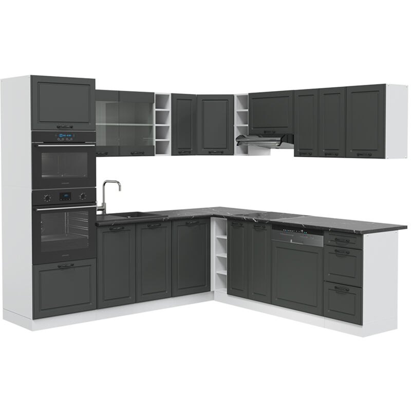 foto del prodotto vicco cucina angolare completa r line, antracite casa di campagna bianco, 237 x 60 cm senza piano di lavoro