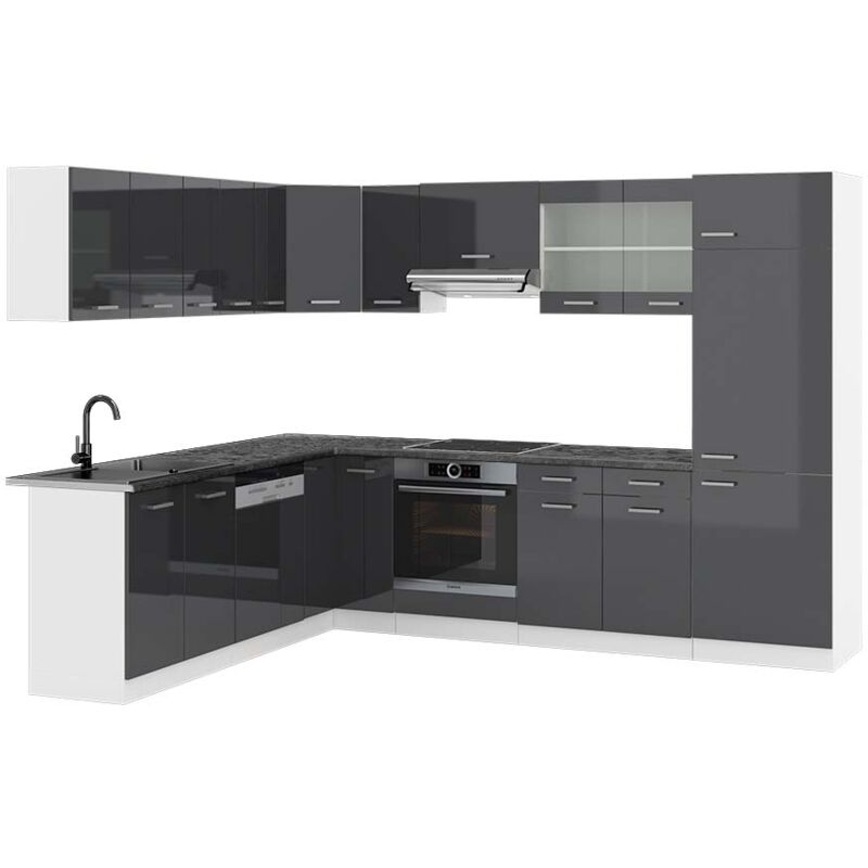 foto del prodotto vicco cucina angolare completa r line, antracite lucido bianco, 227 x 287 cm , pl antracite