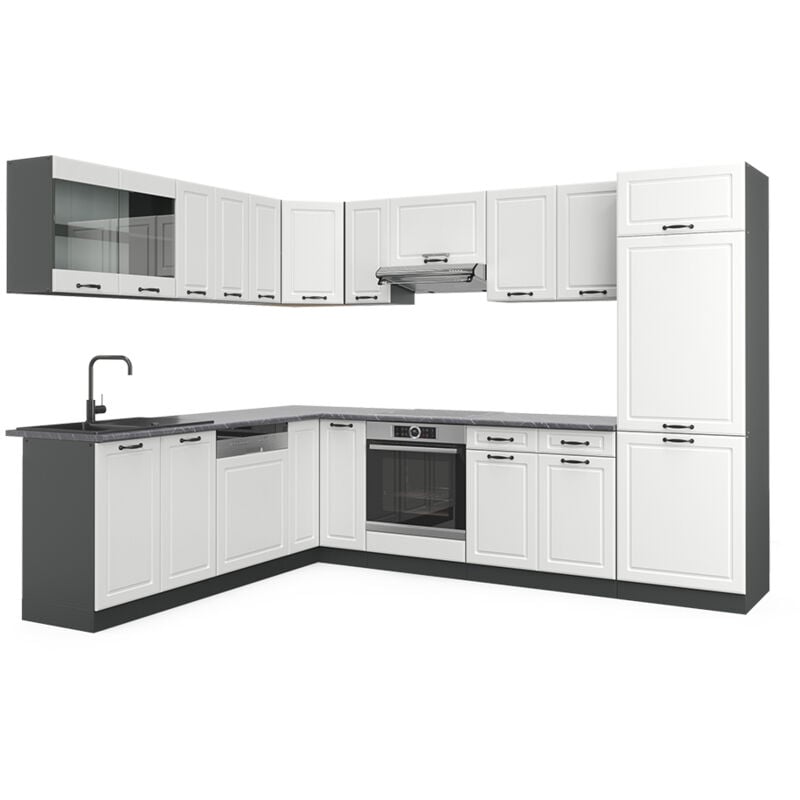 foto del prodotto vicco cucina angolare completa r line, bianco casa di campagna antracite, 227 x 287 cm , pl antracite