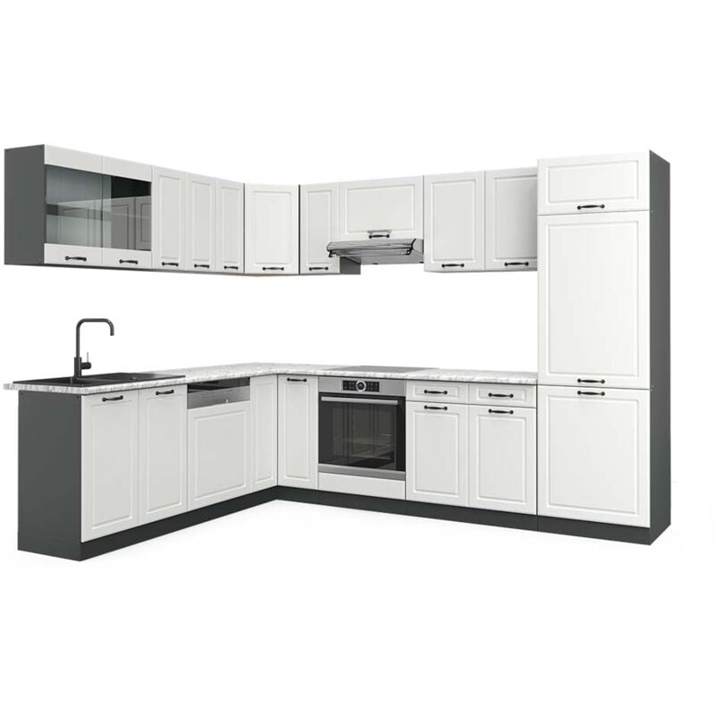 foto del prodotto vicco cucina angolare completa r line, bianco casa di campagna antracite, 227 x 287 cm , pl marmo