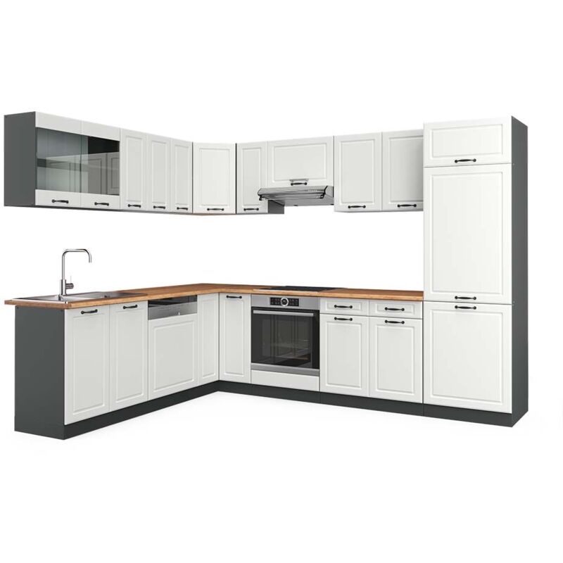 foto del prodotto vicco cucina angolare completa r line, bianco casa di campagna antracite, 227 x 287 cm , pl rovere