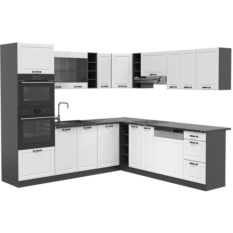 foto del prodotto vicco cucina angolare completa r line, bianco casa di campagna antracite, 237 x 247 cm , pl antracite