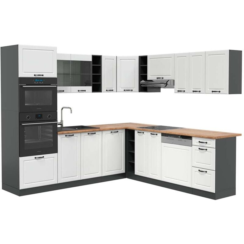 foto del prodotto vicco cucina angolare completa r line, bianco casa di campagna antracite, 237 x 247 cm , pl rovere