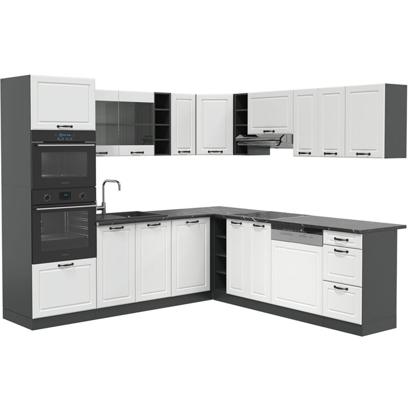 foto del prodotto vicco cucina angolare completa r line, bianco casa di campagna antracite, 237 x 60 cm senza piano di lavoro