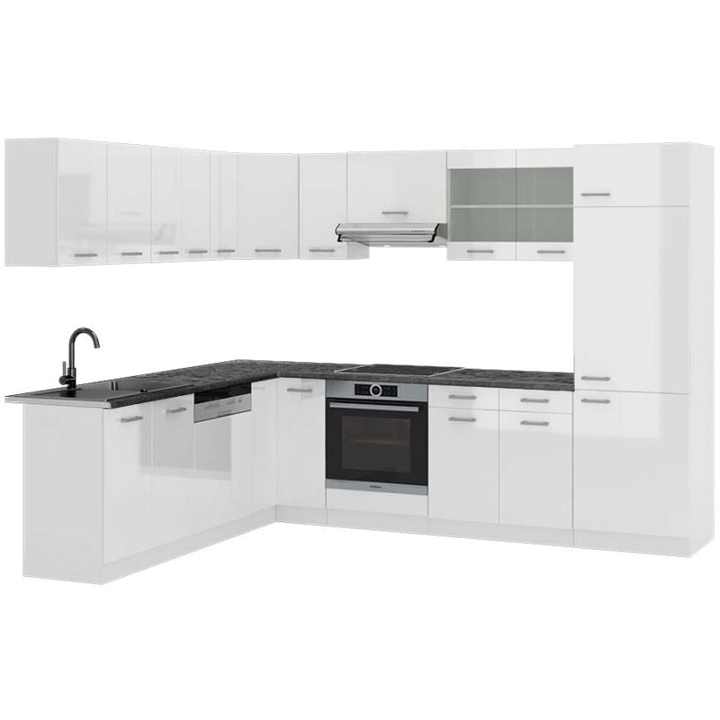 foto del prodotto vicco cucina angolare completa r line, bianco lucido bianco, 227 x 287 cm , pl antracite